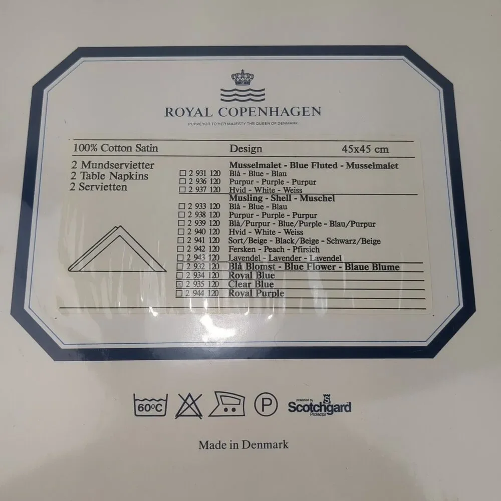Vintage Royal Copenhagen Blue Fluted Satin Cotton Table Napkins Set of 6